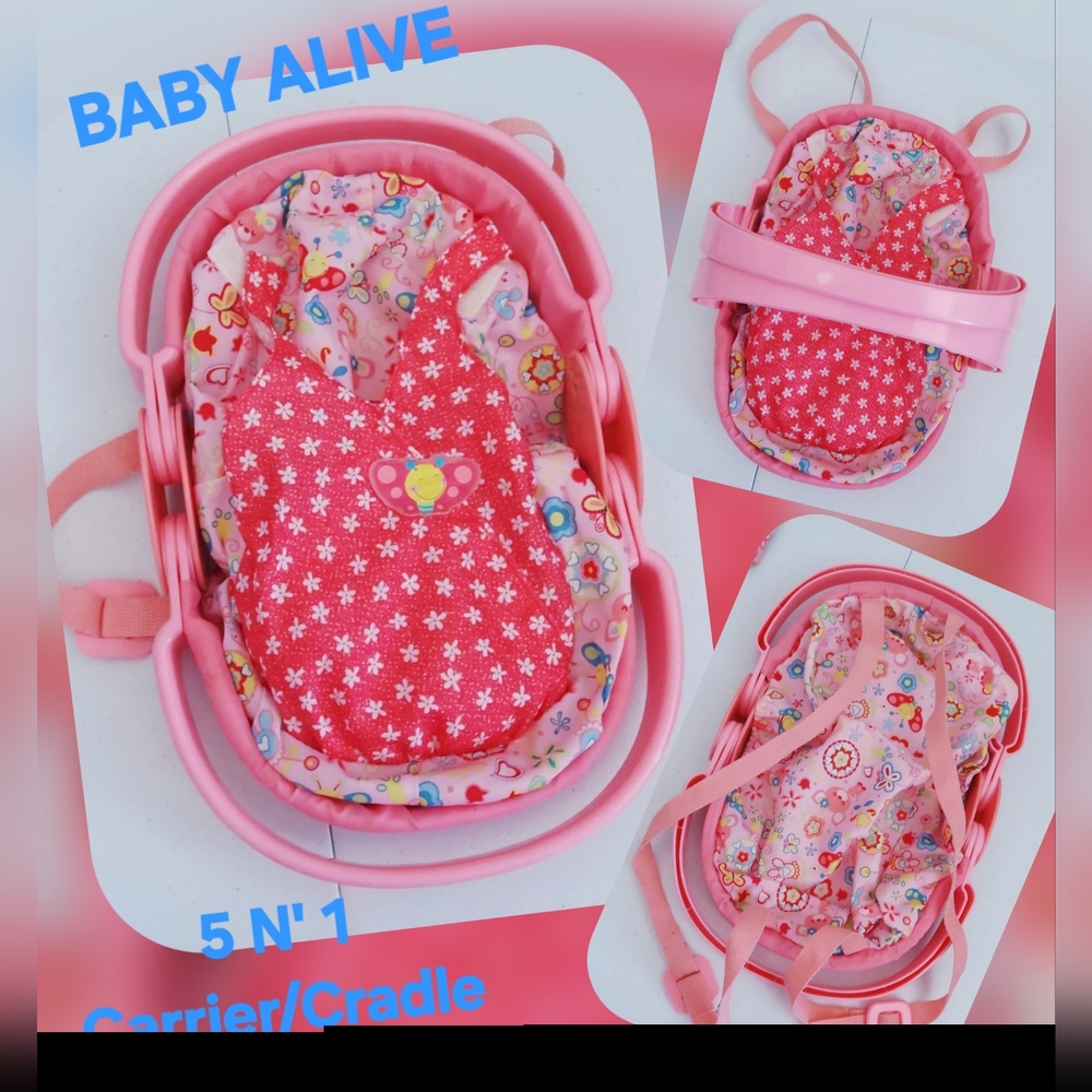 Baby Alive "2007" Go Bye Bye Pink Floral Doll Carrier Cradle